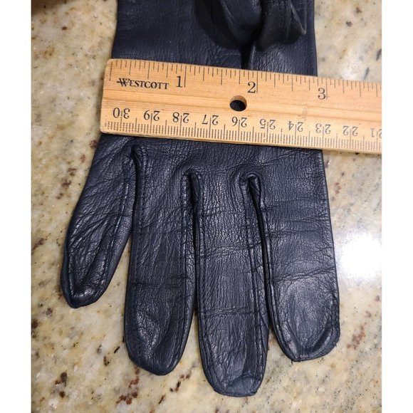Vintage Size S/M 6.5 Blue Leather Formal 11.5" Long Gloves Stitching Detail - Picture 9 of 10